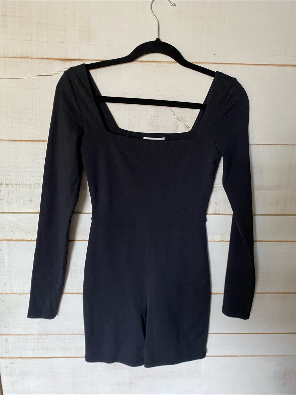 Babaton Black Long Sleeve Square Neck Romper Dress